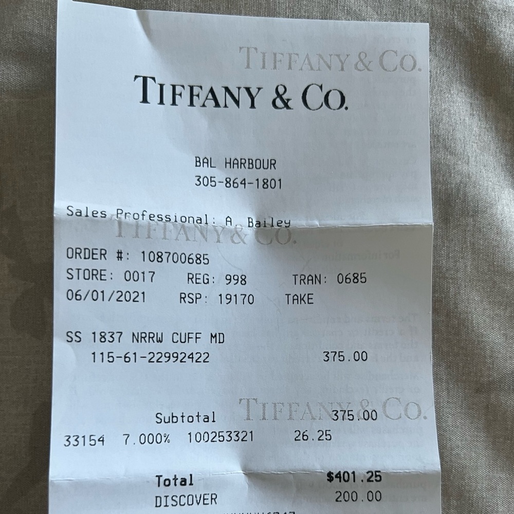 Tiffany and Co 1837 Cuff Bracelet